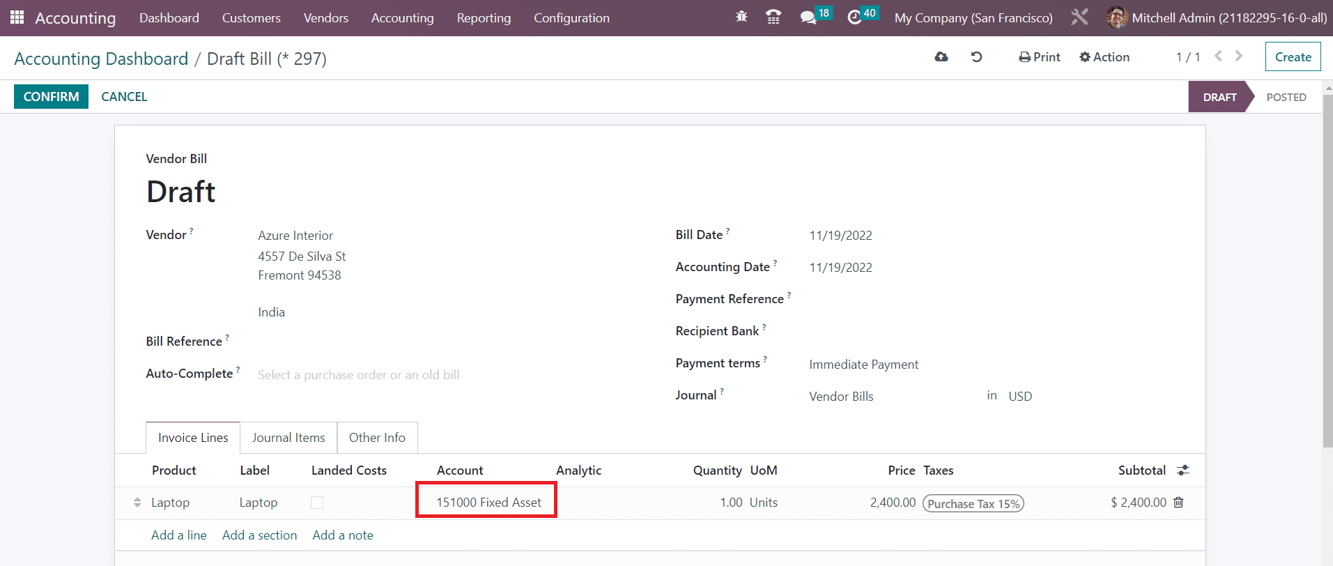 Odoo 16 accounting