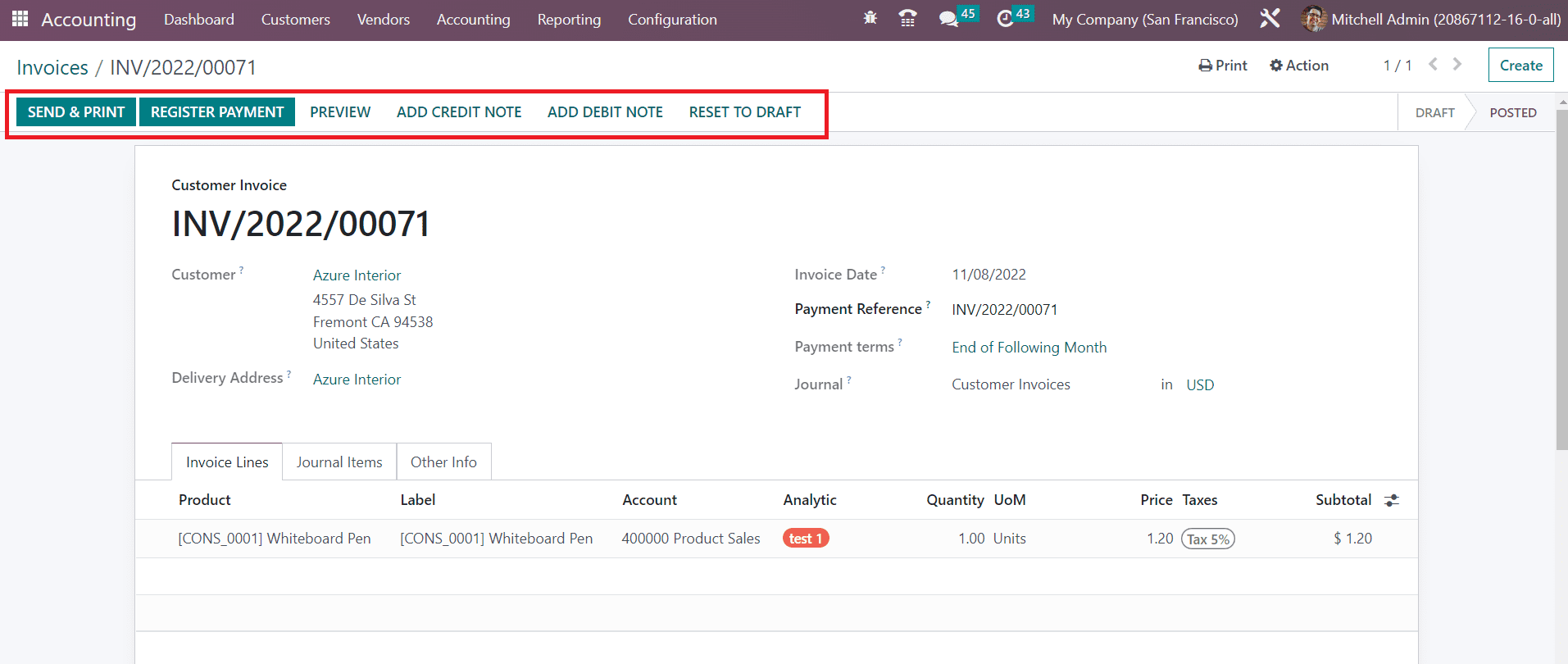 Odoo 16 accounting