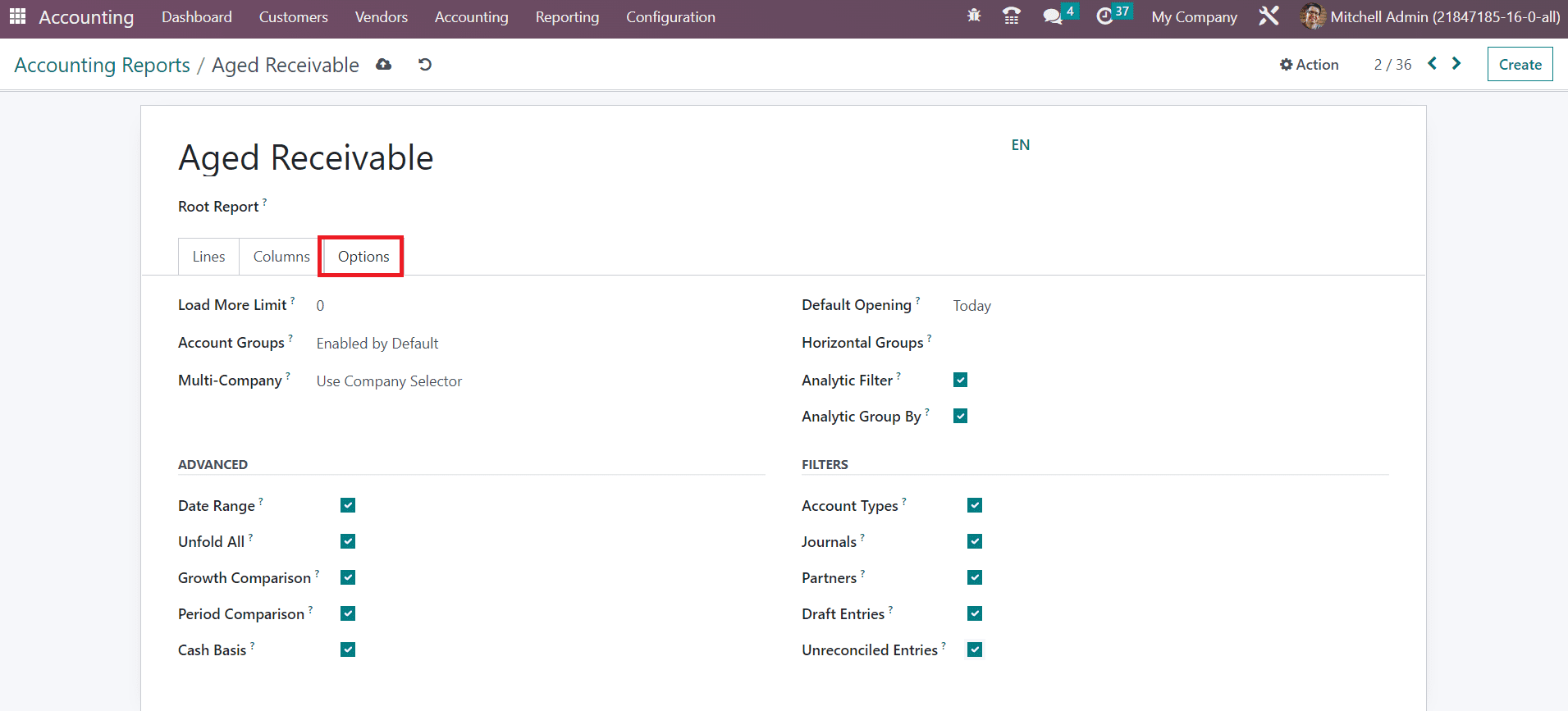 Odoo 16 accounting