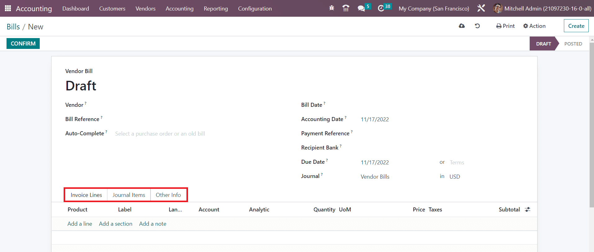 Odoo 16 accounting