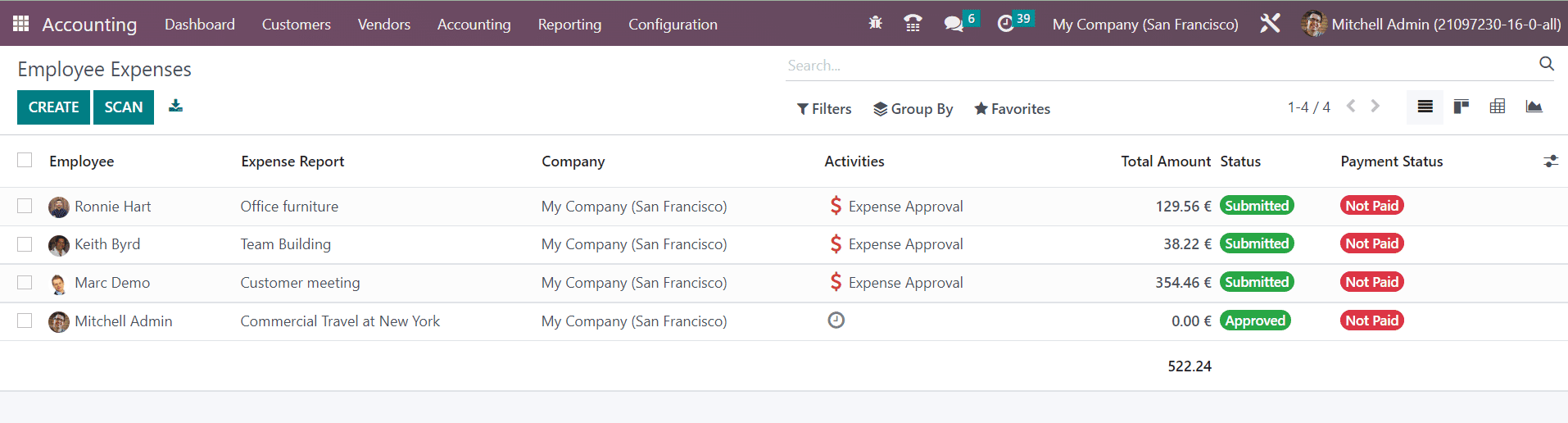 Odoo 16 accounting