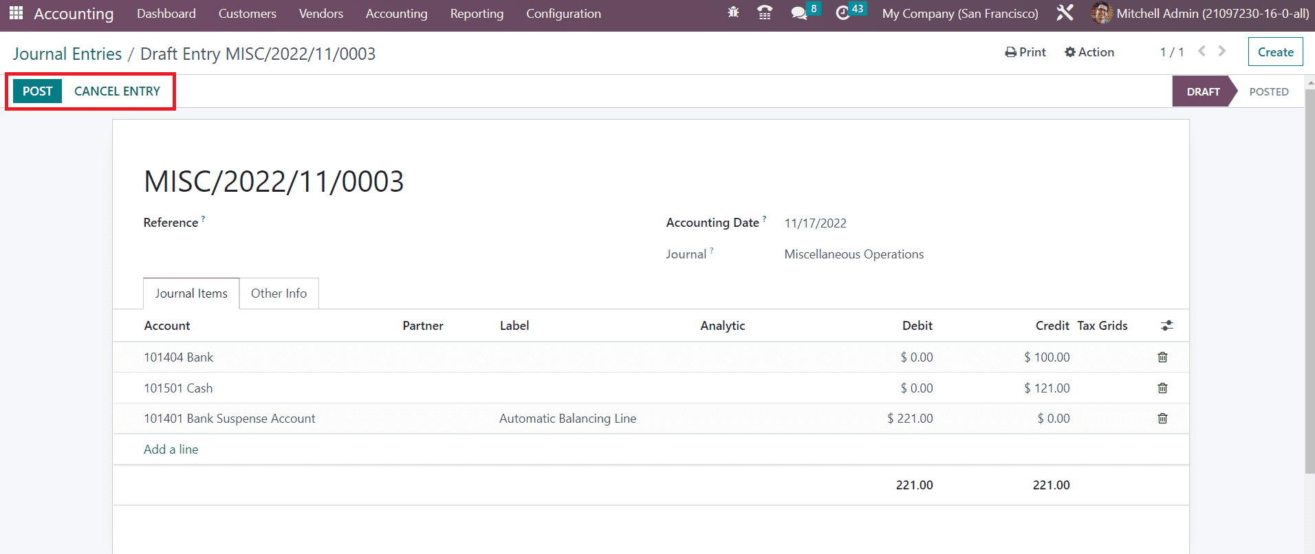 Odoo 16 accounting