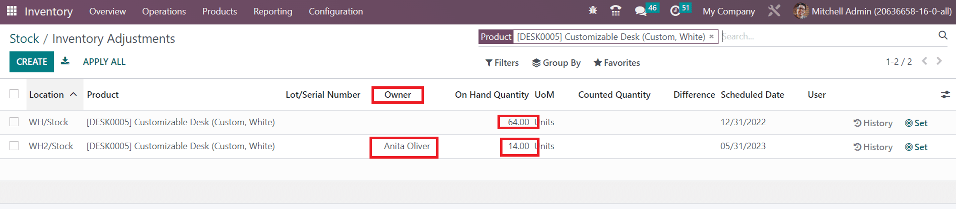 Odoo 16 inventory