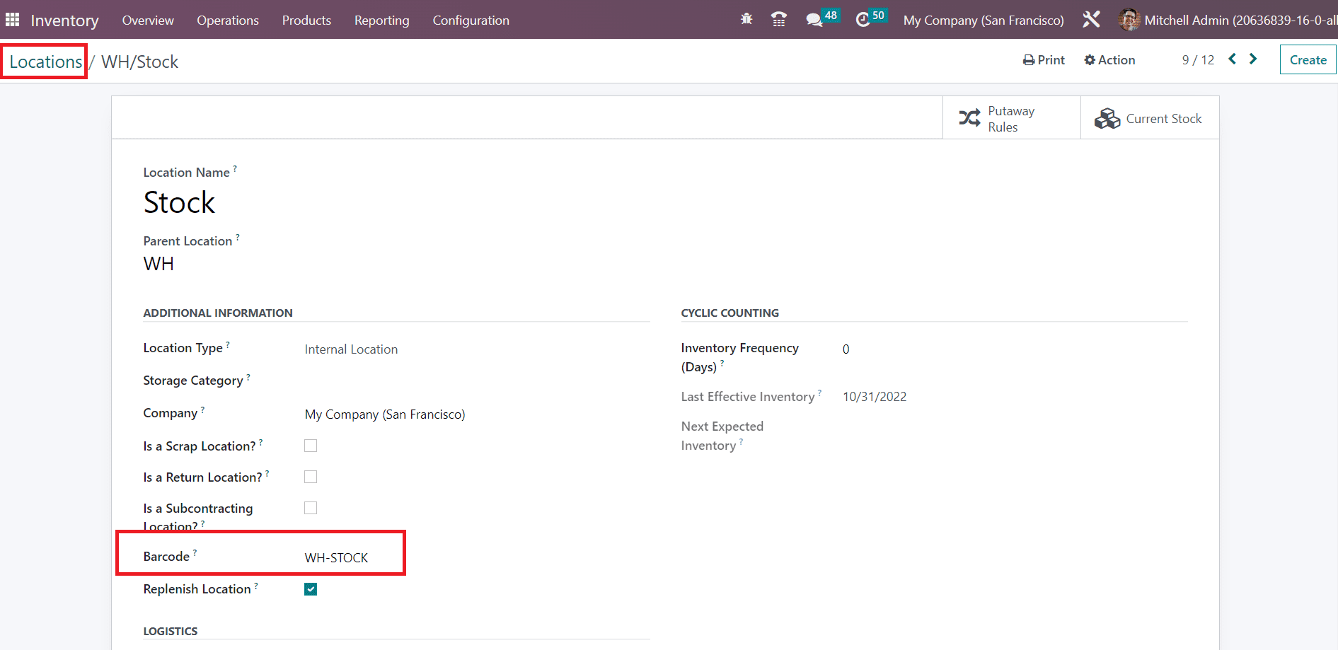 Odoo 16 inventory