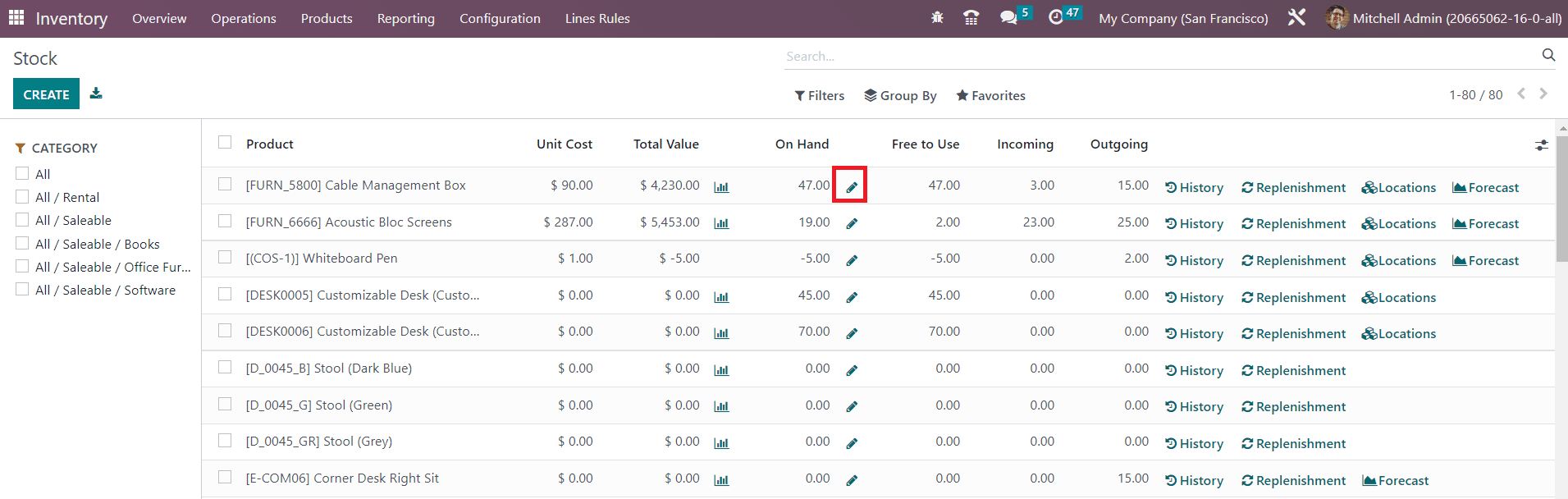 Odoo 16 inventory
