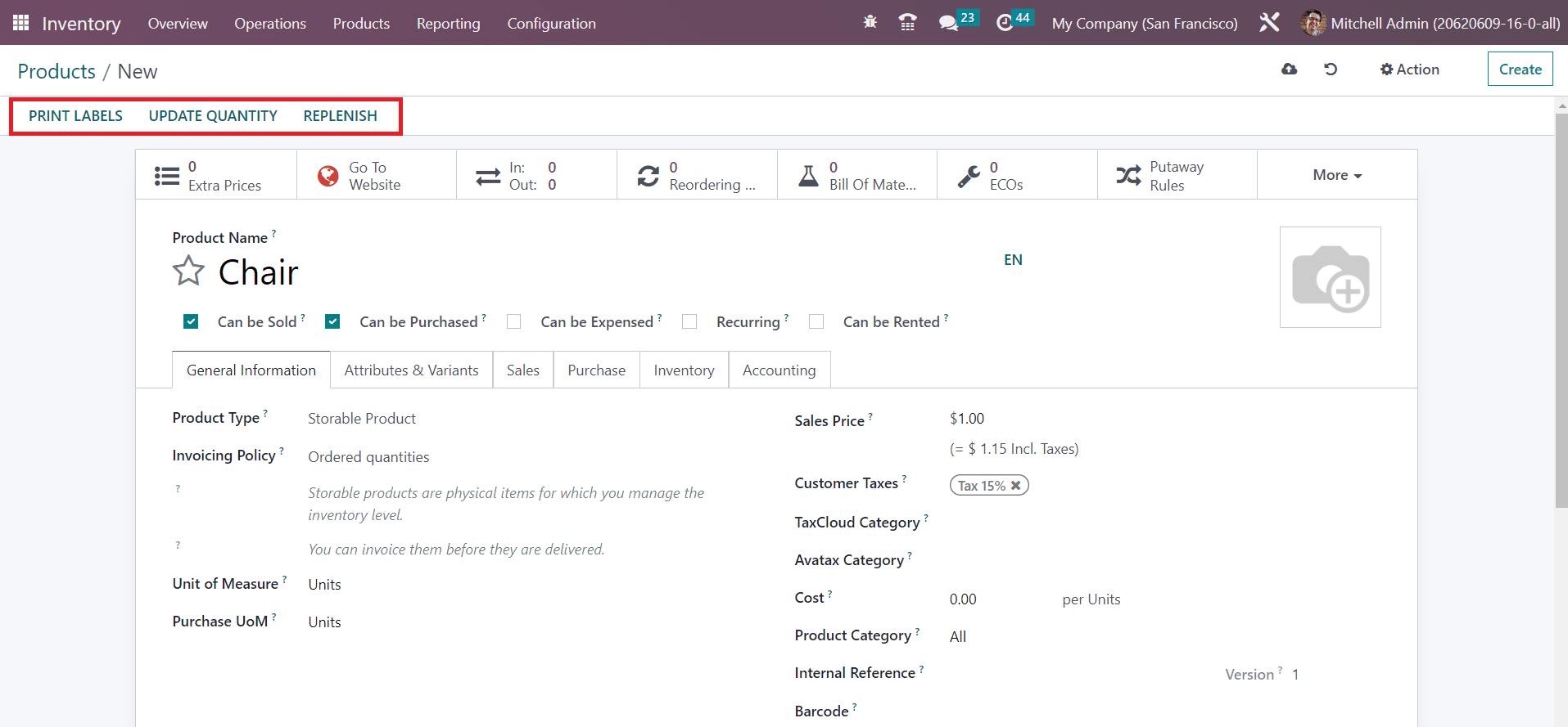 Odoo 16 inventory