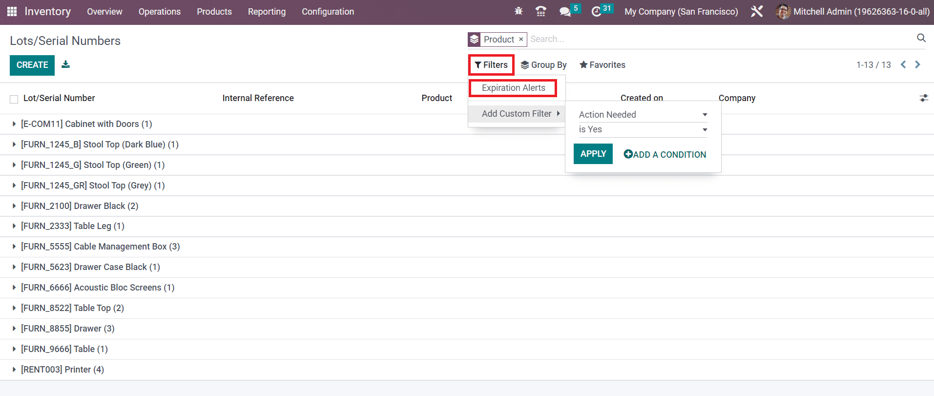 Odoo 16 inventory