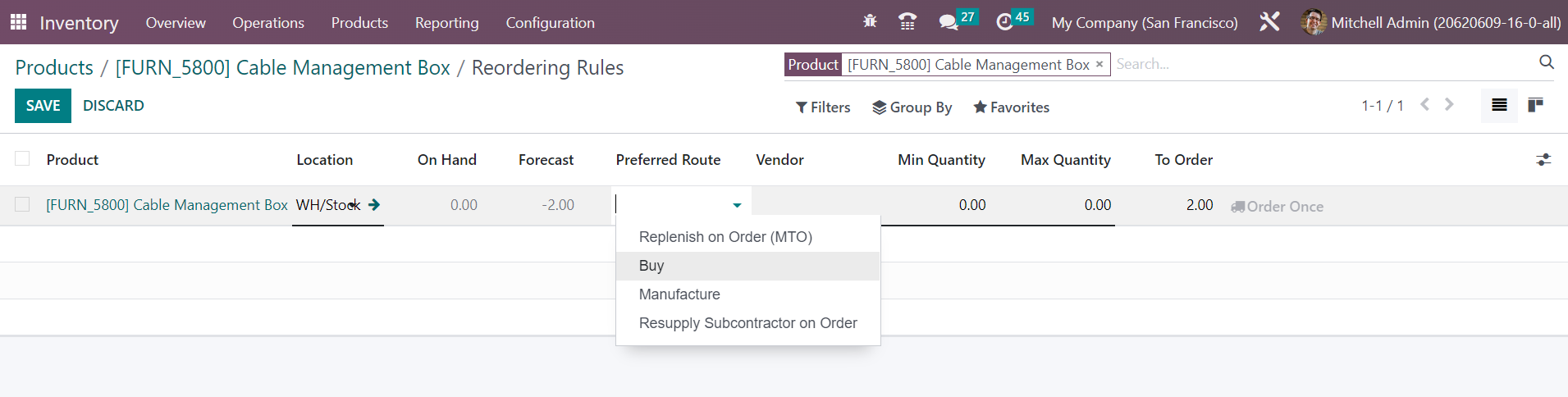 Odoo 16 inventory