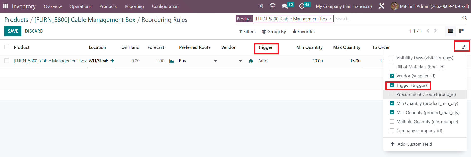 Odoo 16 inventory